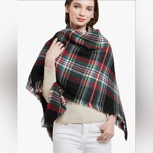 Wander Agio • Women's Woolen Yarn Plaid Stripe Triangle Shawl Scarf, NWOT